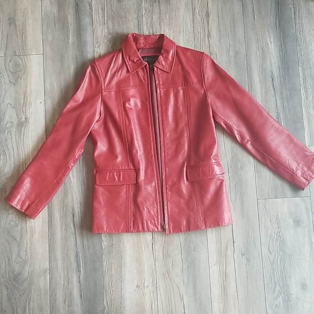 Express Red Leather Jacket, Size M